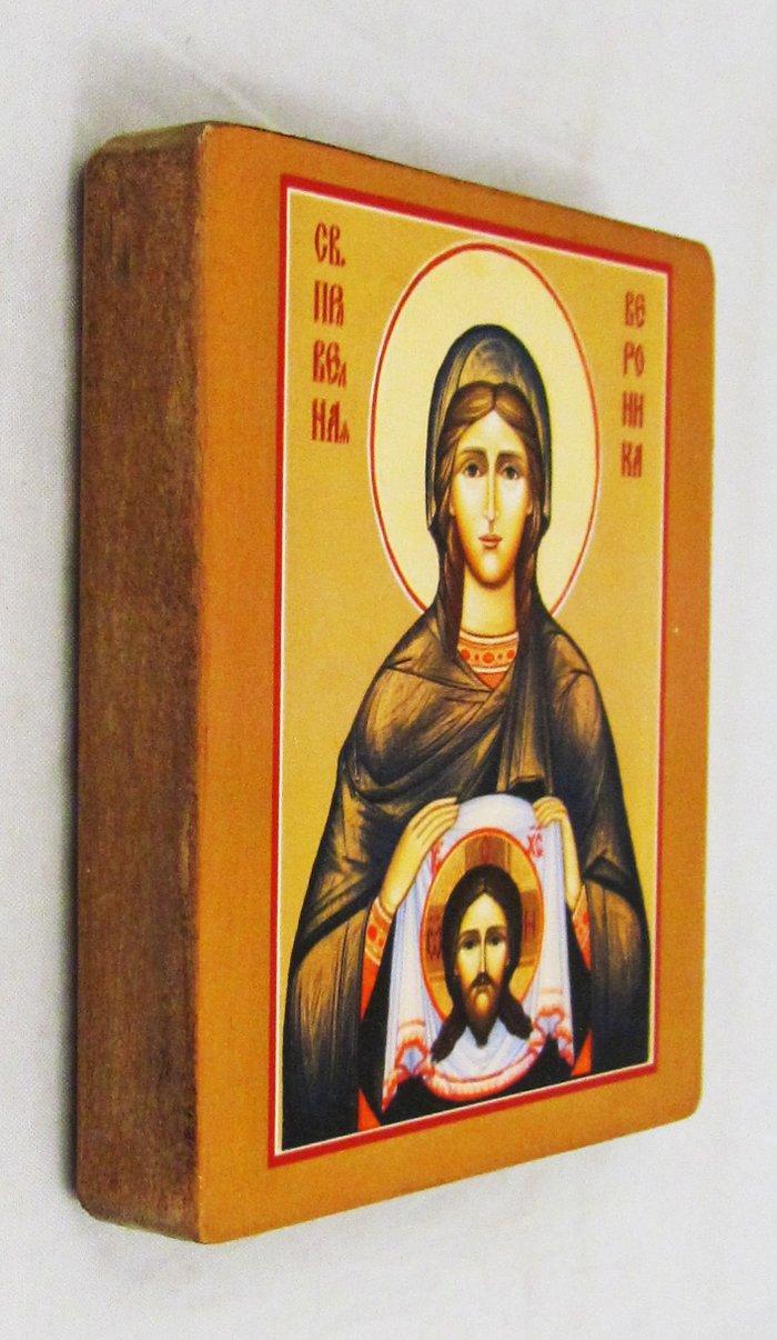 Икона Вероника святая праведная, прямая печать на деревянной доске, 9х10,5 см