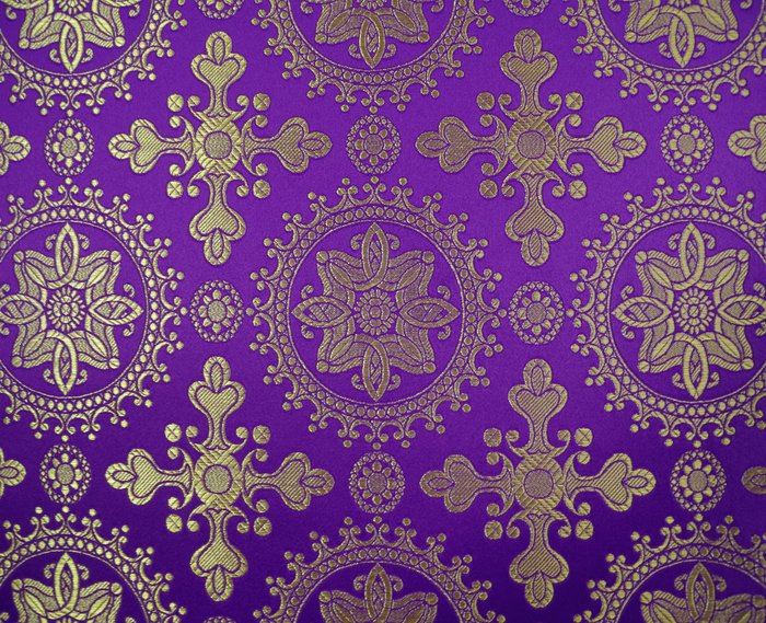 Парча ЯРОПОЛК, фиолетовая с золотом, шир. 150 см, Рахманово