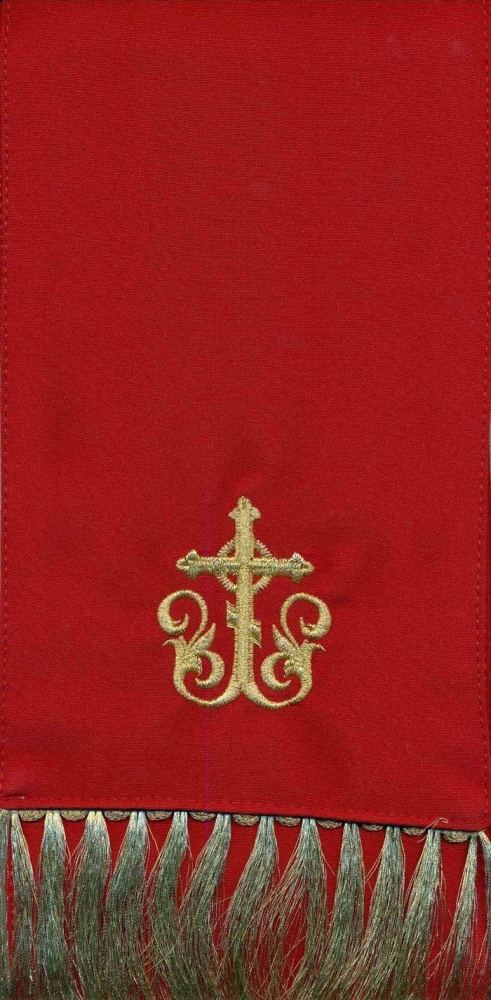 Закладка для служебных книг, с иконой Господь Вседержитель, вышитая, красная + золото, шир. 14,5 см. + золото, 14,5 см
