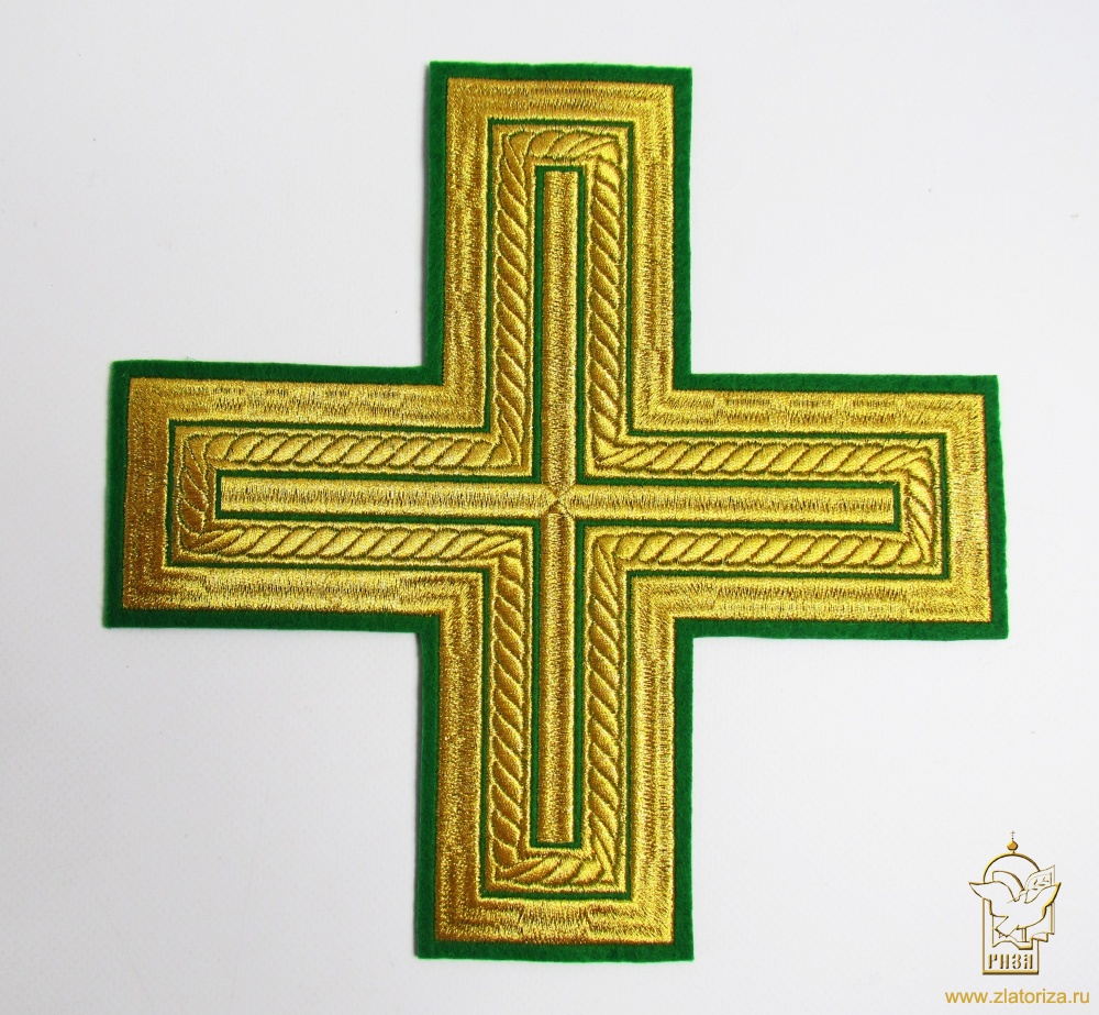 Крест на Престол/Жертвенник АНДРЕЕВСКИЙ,,, зеленый с золотом, 23 см