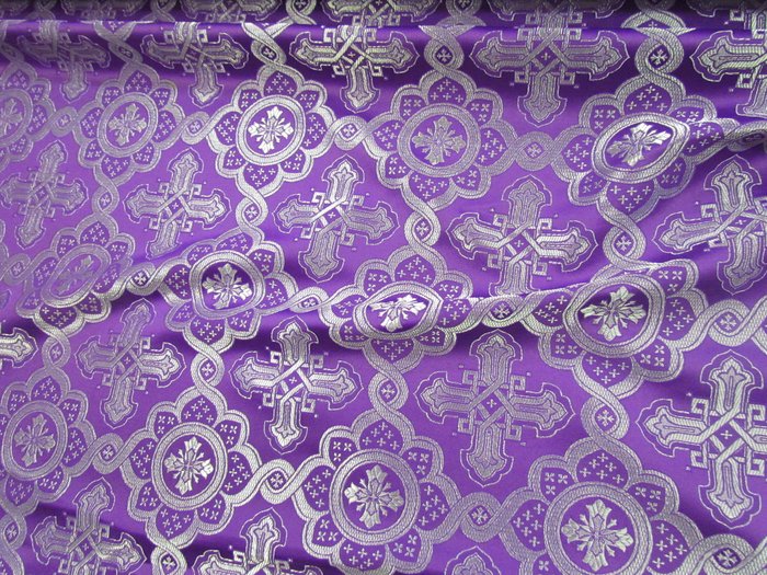 Парча ПОДСОЛНУХ, фиолетовая с серебром, шир. 150 см, Рахманово