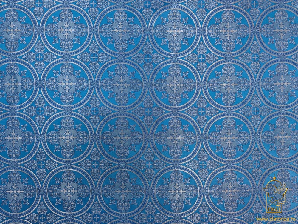 Парча ВЛАДИМИРСКАЯ, голубая с серебром, шир. 150 см, Рахманово