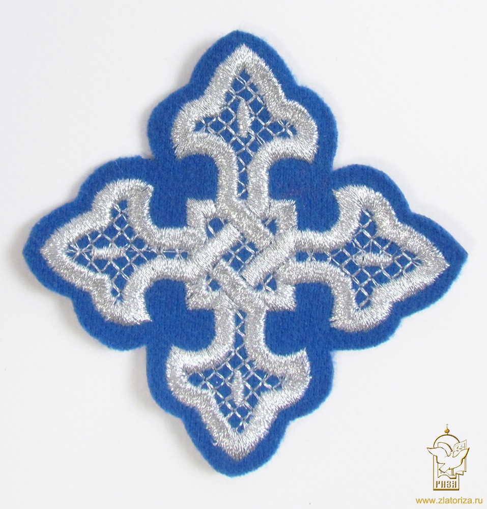 Крест 3 ВЯЗАНЫЙ, синий с серебром,8-9 см