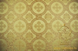 Шелк ГЕФСИМАНСКИЙ САД, охра, бордовый контур, шир. 160 см