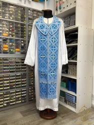 Епитрахиль + поручи, голубой с серебром, шелк Епитрахиль + поручи, голубой с серебром, шелк