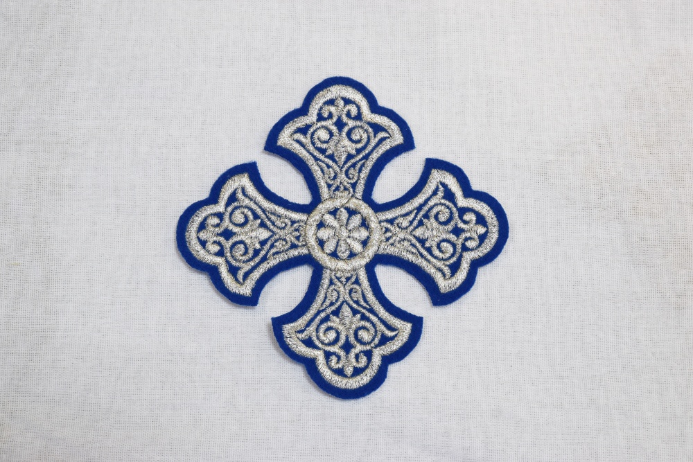 Крест 2 УЗОРНЫЙ синий серебро,10-12 см