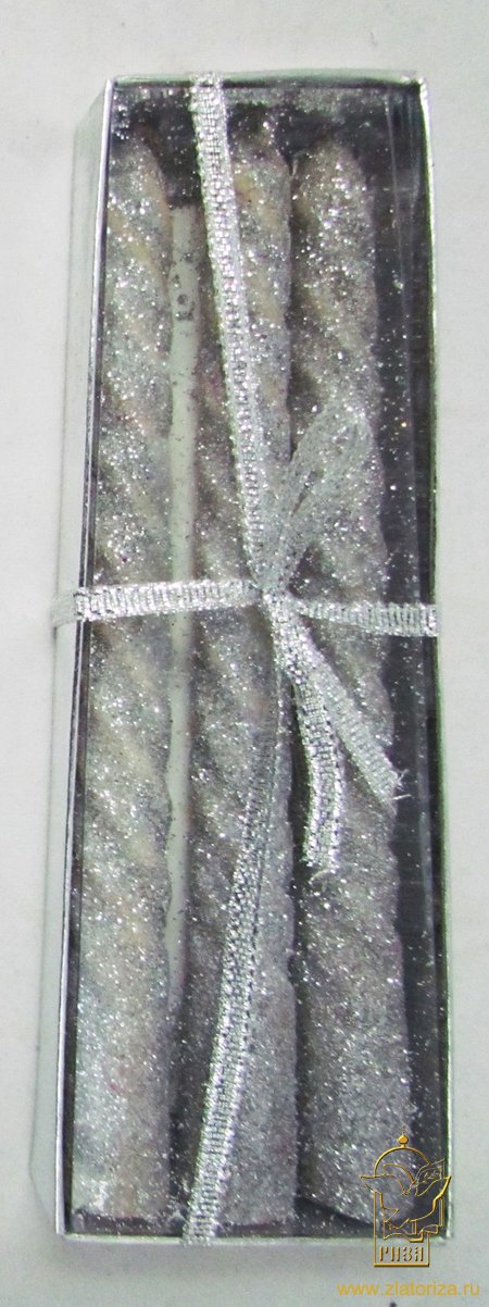 Набор свечей праздничных (витые), цвет серебро 3 штуки, высота 15 см