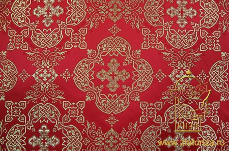 Шелк КОЛОМЕНСКИЙ, красный с золотом, шир. 150 см, Павловский Посад