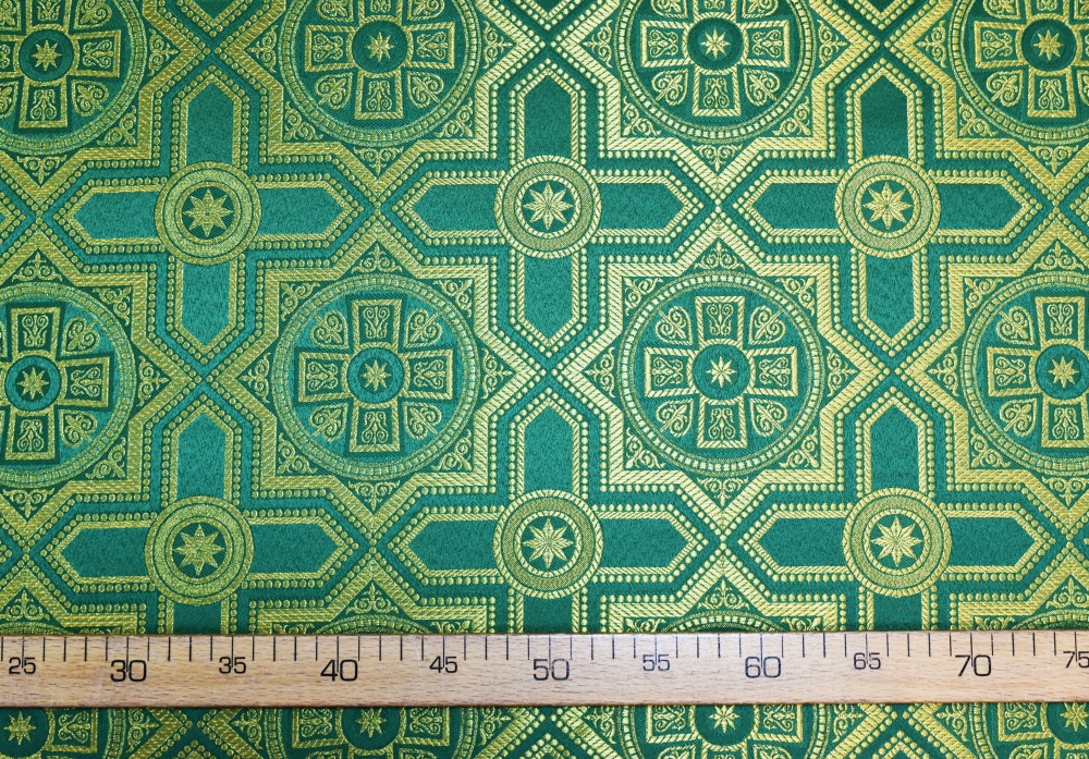 Парча НЕВСКИЙ, зеленая с золотом, шир. 150 см, Рахманово