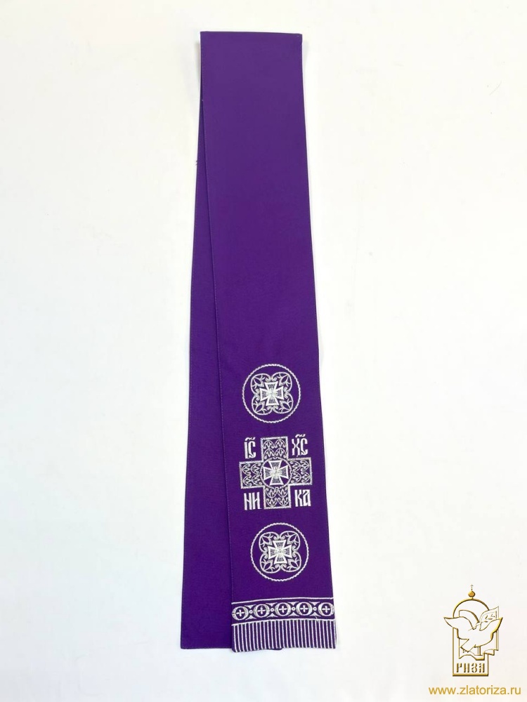 Закладка вышитая, фиолет с серебром, шир. 13 см