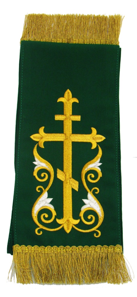 Закладка, вышитая, Расцветший Крест, зеленая, ш. 14 см