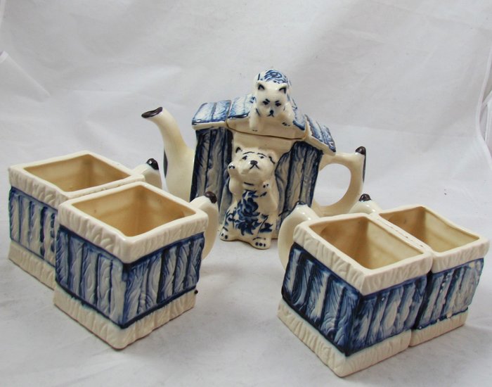 Набор для чая Друзья (чайник+4 чашки) Гжель керамика, 2644901