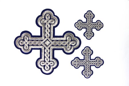 Набор крестов, дьяконский, ОКРУГЛАЯ ПЛЕТЕНКА, синий с серебром, 10 шт