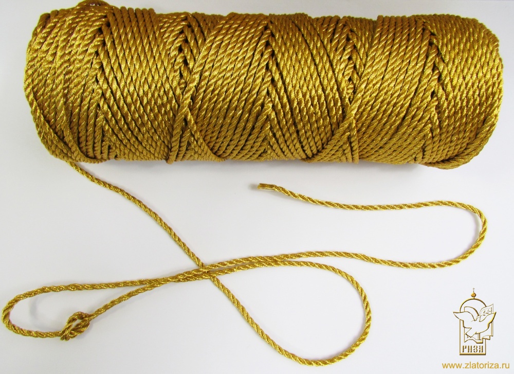 Шнур золото, 3 мм, витой, 100 м в бобине, МТ