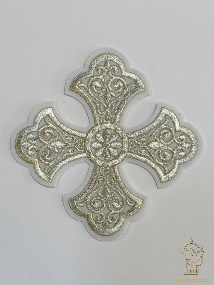 Крест 1 УЗОРНЫЙ белый со светлым и/или темным серебром,14,5 -16 см