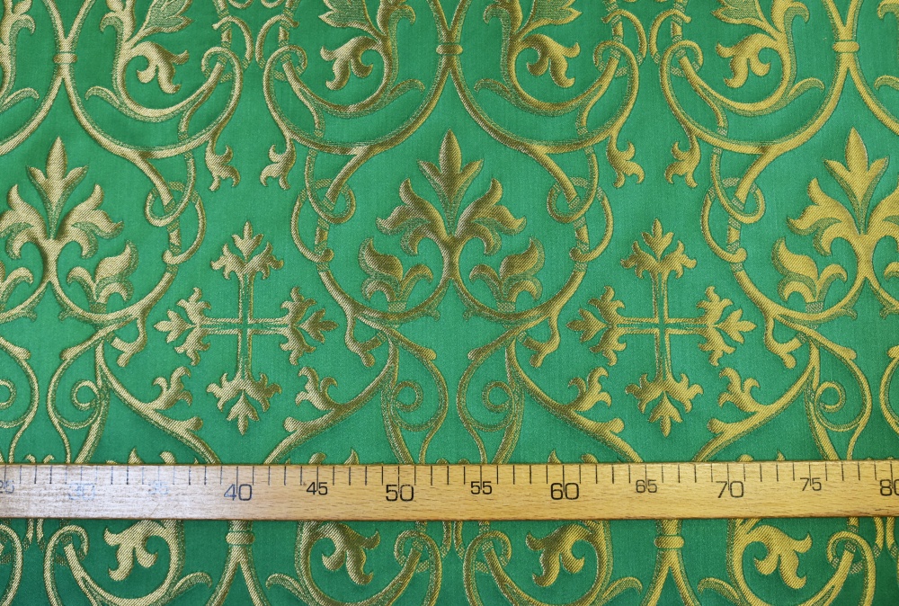 Парча СВЯТОГОРСКАЯ, зеленая с золотом, шир. 165 см