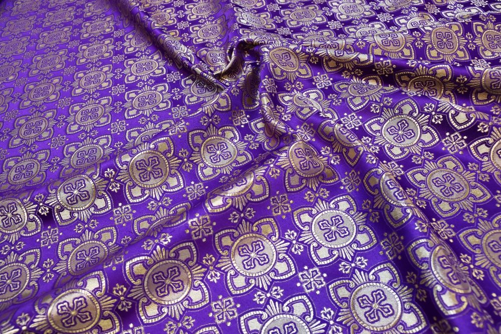 Шелк ПП ТВЕРСКОЙ, фиолетовый с золотом, шир. 150 см