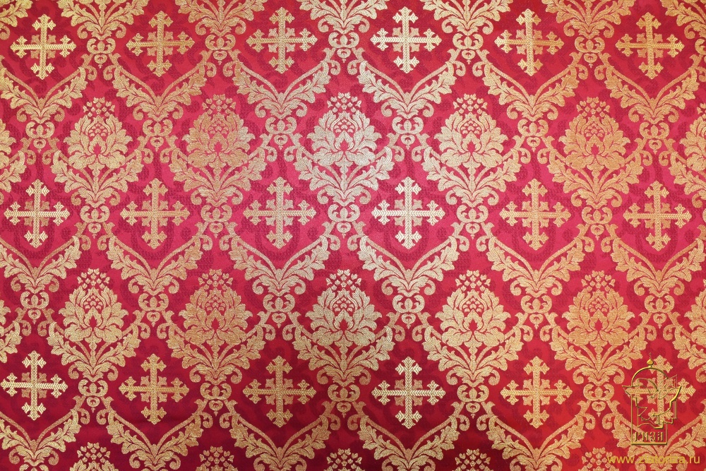 Парча МУЗА, красная с бордовой окантовкой, шир. 150 см, Рахманово
