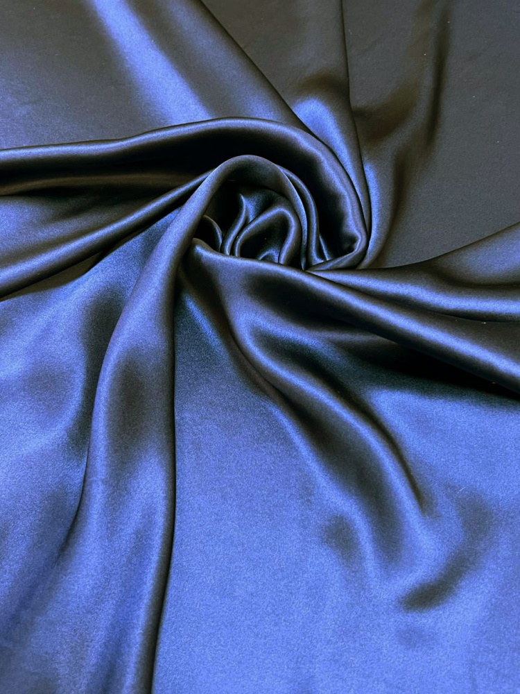 Шелк атлас натуральный, синий, шир. 110 см