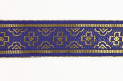 Галун ПРЯМОЙ КРЕСТ, синий с золотом, шир. 5,5 см, ИНДИЯ ролик