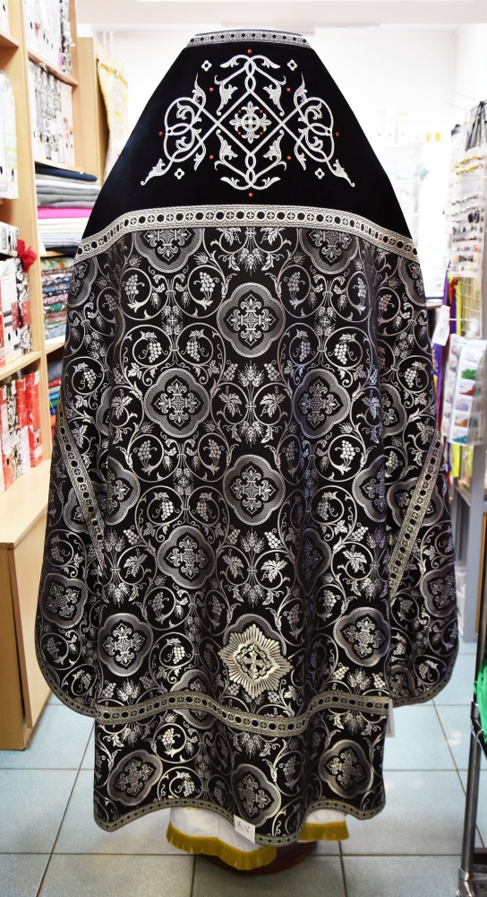 Облачение иерейское, шелк, черный с серебром, бархат, вышивка .