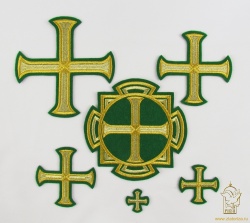 Набор крестов, иерейский, БУЛАТ, зеленый с золотом, 14 шт