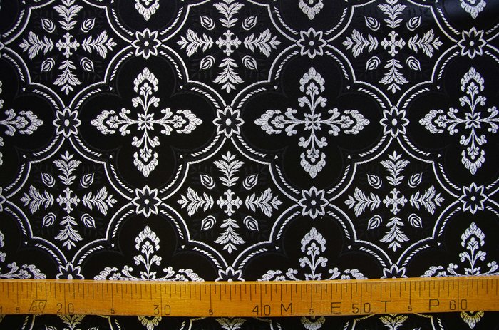 Шелк ЛЮБАВА, черный с серебром, шир. 150 см, Рахманово