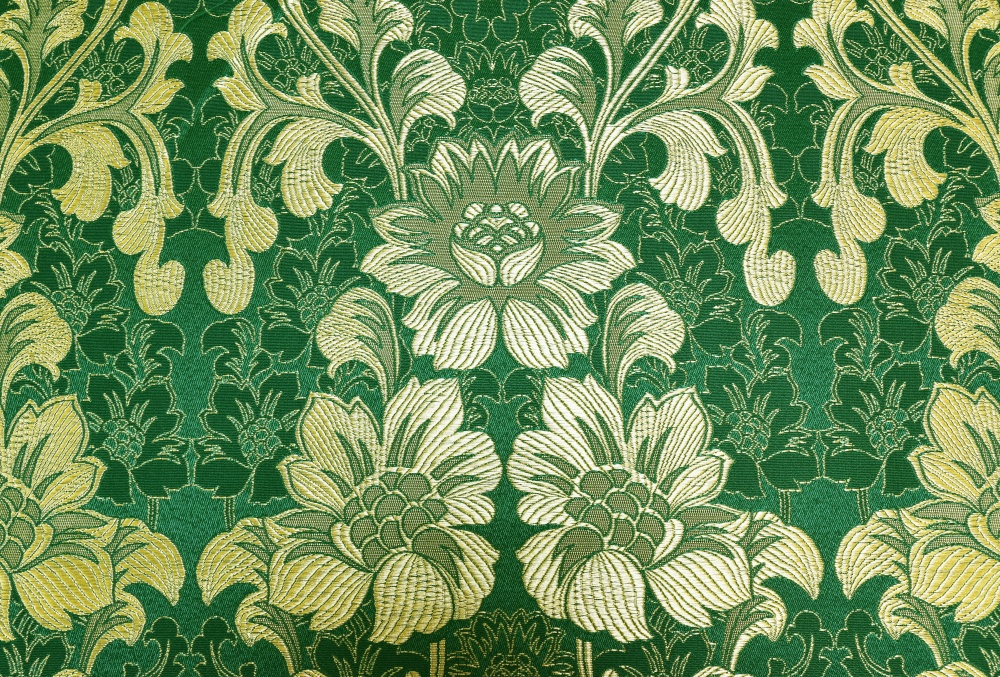 Шелк САМОЦВЕТЫ, зеленый с золотом, шир. 150 см, Рахманово