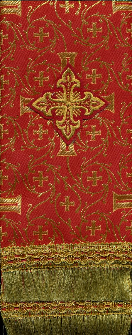 Закладка для служебных книг, шелк, красная с золотом, шир. 10-12. 5 см
