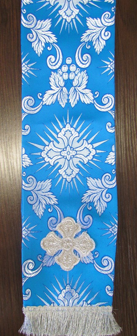 Закладка для служебных книг, шелк, голубая с серебром, шир. 13-15 см