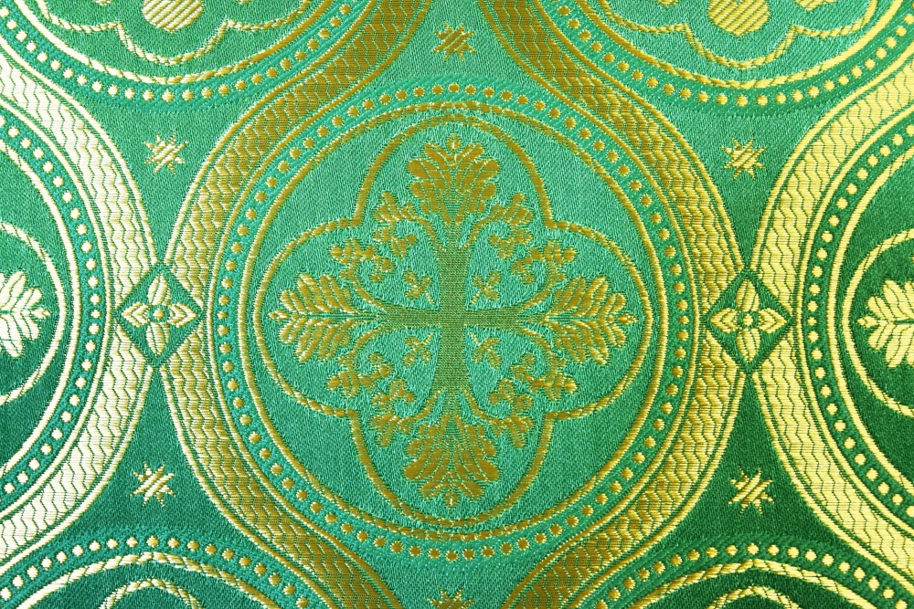 Шелк ПАСХА (Византийские круги), зеленый с золотом, шир. 160 см
