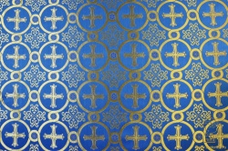 Шелк КОРИНФ, синий с золотом с синим контуром, шир. 165 см