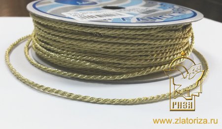 Шнур золото, металл, 2 мм, арт d1013, витой, зеленое золото
