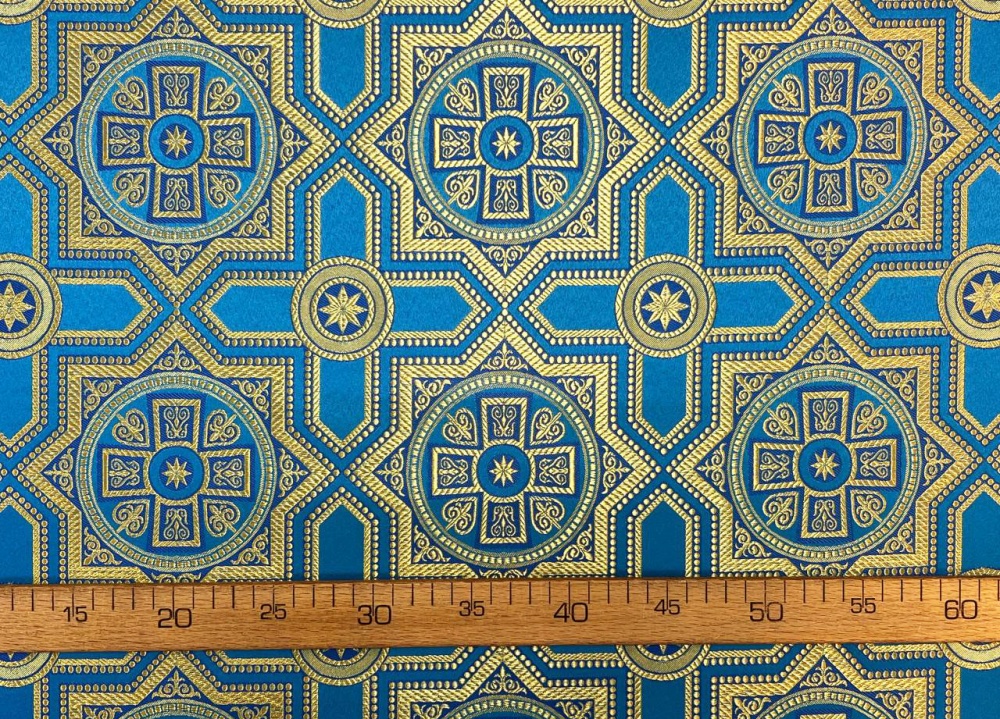 Шелк НЕВСКИЙ, голубой с золотом, шир. 150 см, Рахманово