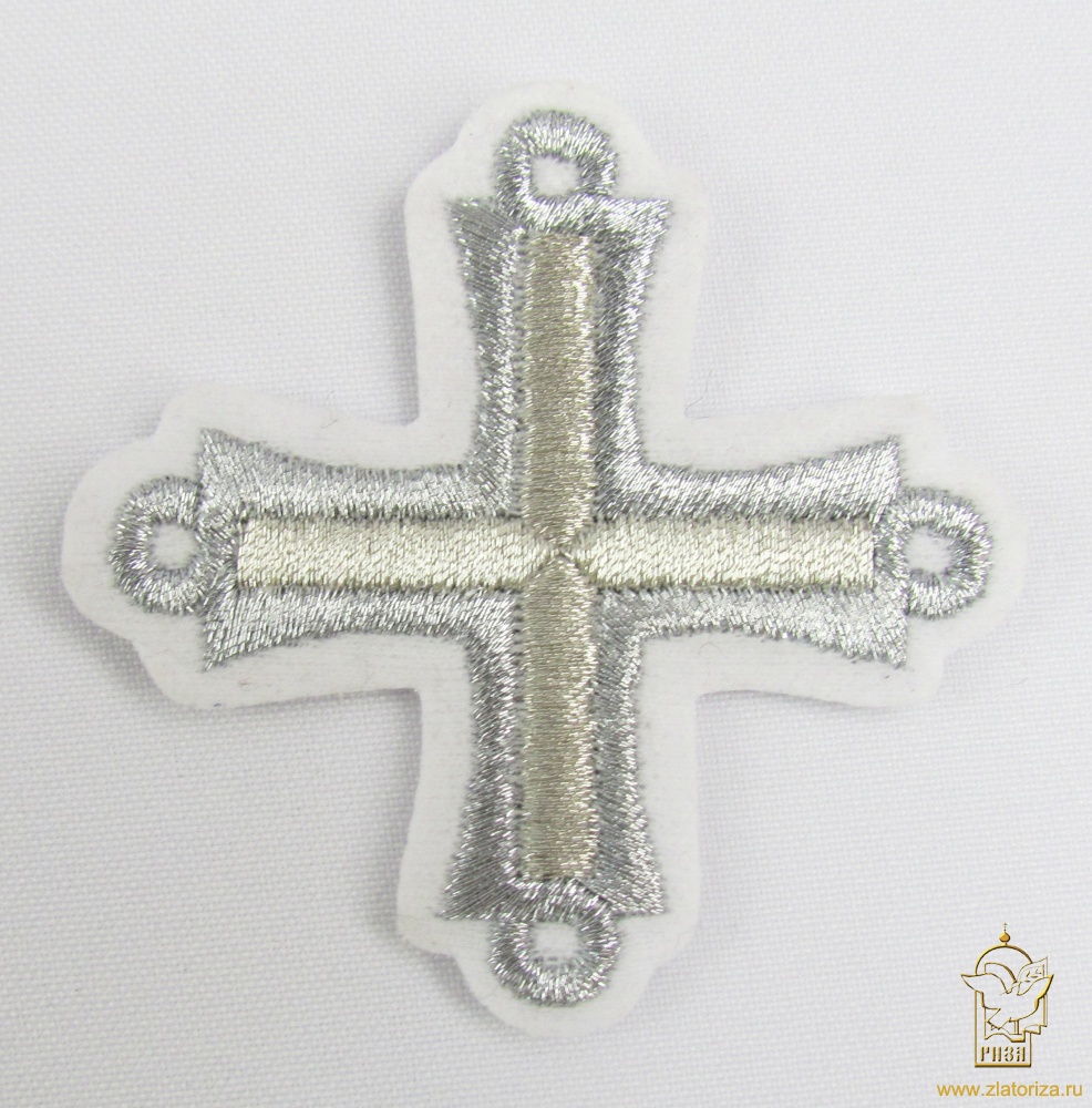 Крест 4 ПЕТЕЛЬНЫЙ, белый с серебром,6-7 см