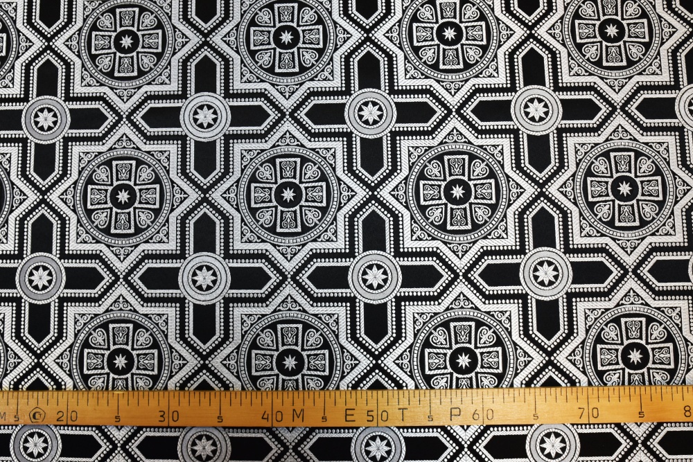 Шелк НЕВСКИЙ, черный с серебром, шир. 150 см, Рахманово