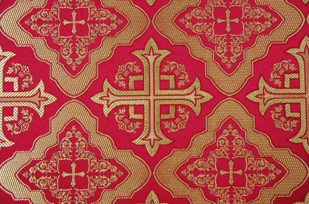 Шелк ЛАДОГА, красный с золотом, шир. 150 см, Рахманово