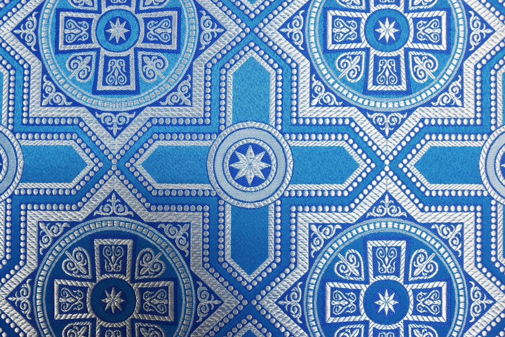 Шелк НЕВСКИЙ, голубой с серебром, шир. 150 см, Рахманово