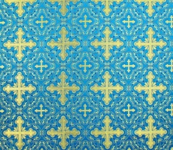 Шелк ПОЛОЦК, голубой с золотом, шир. 150 см, Рахманово
