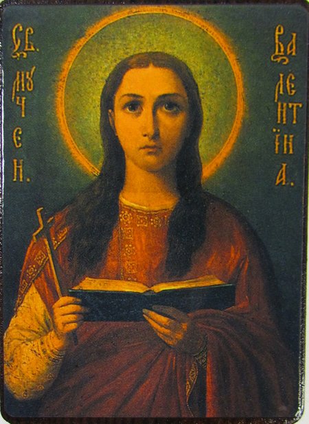 Икона Валентина святая мученица, вариант №318 литография на деревянной доске 6х9 см
