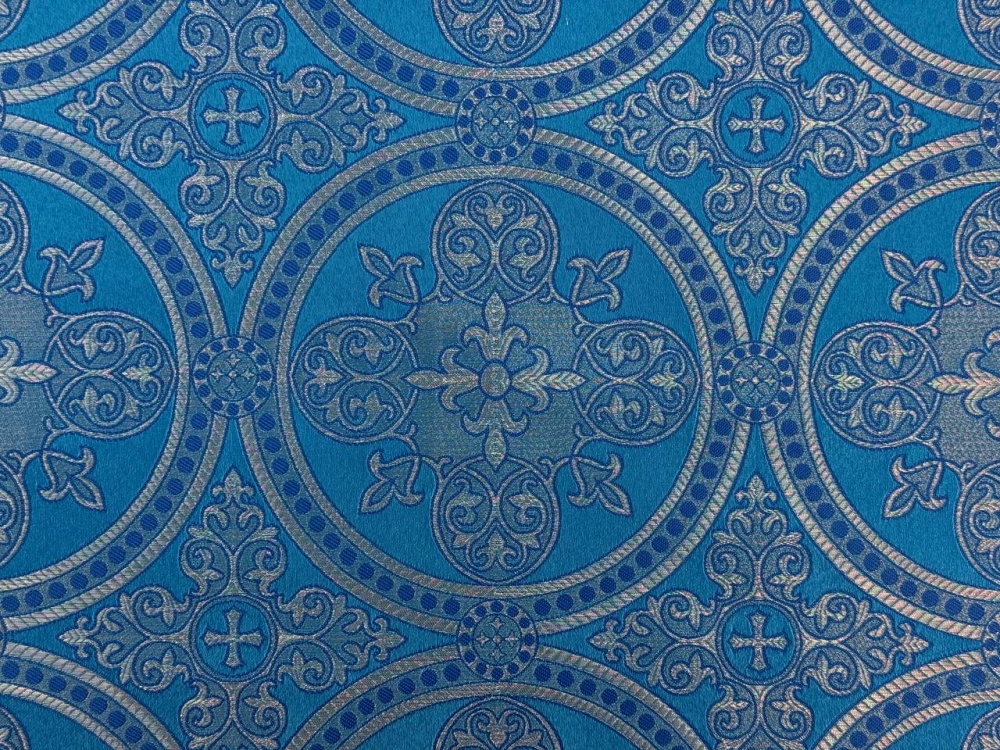 Парча ВЛАДИМИРСКАЯ, голубая с серебром, шир. 150 см, Рахманово