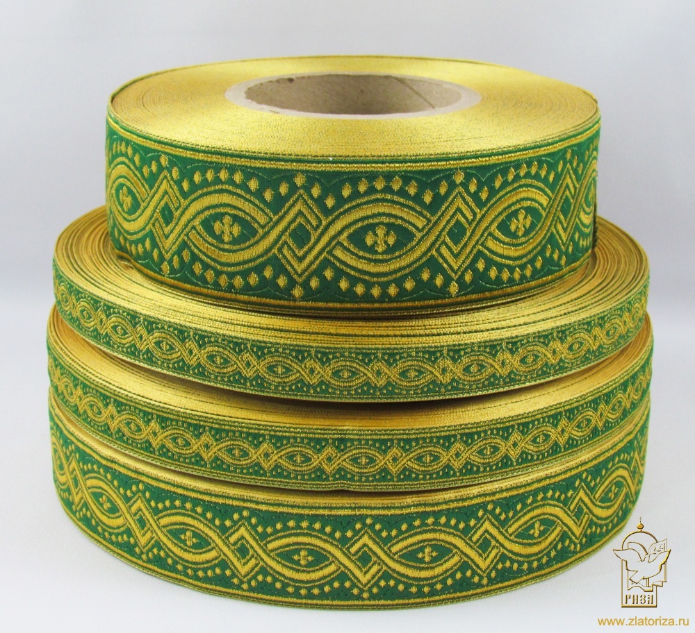 Галун КОСТРОМА, зеленый с золотом, шир. 4 см, РА