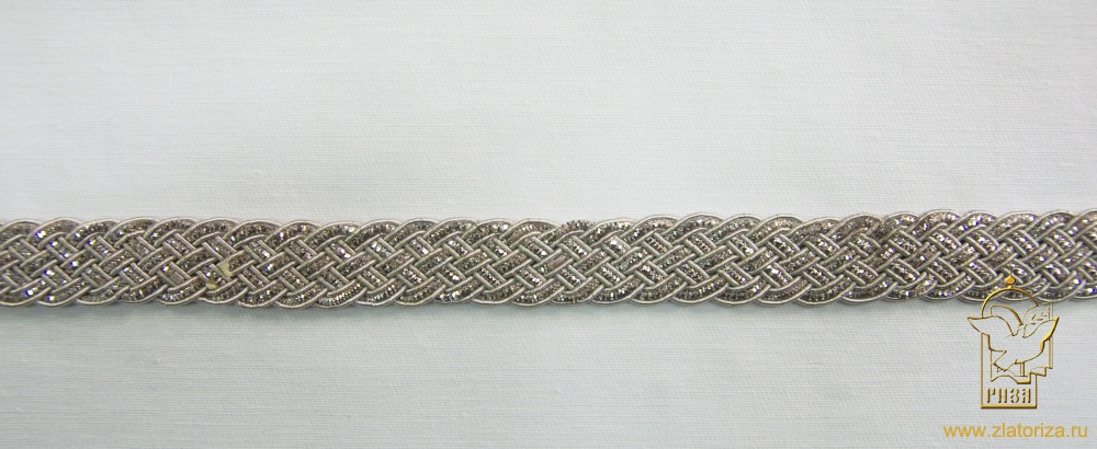 Тесьма канительная, серебро 114, шир. 1,5 см, 25 м, арт. J1161