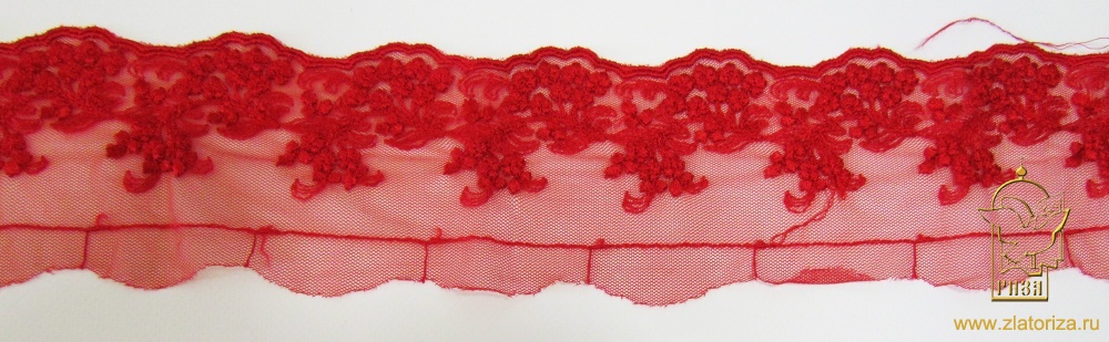 Кружево 71, на сетке, красное, синтетическое