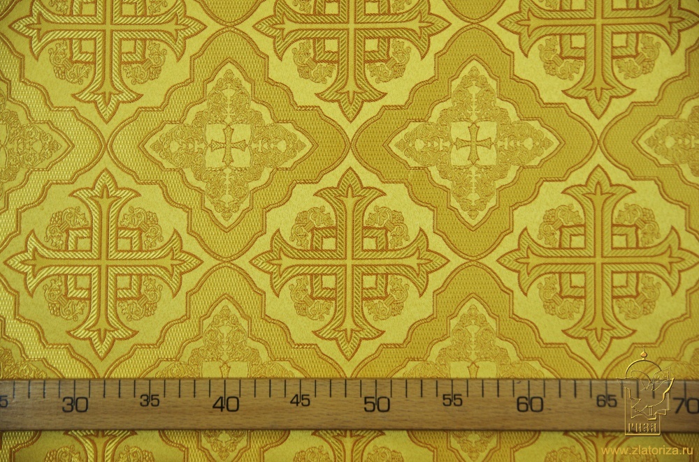 Шелк ЛАДОГА, желтый с золотом, с горчичной обводкой, шир. 150 см, Рахманово
