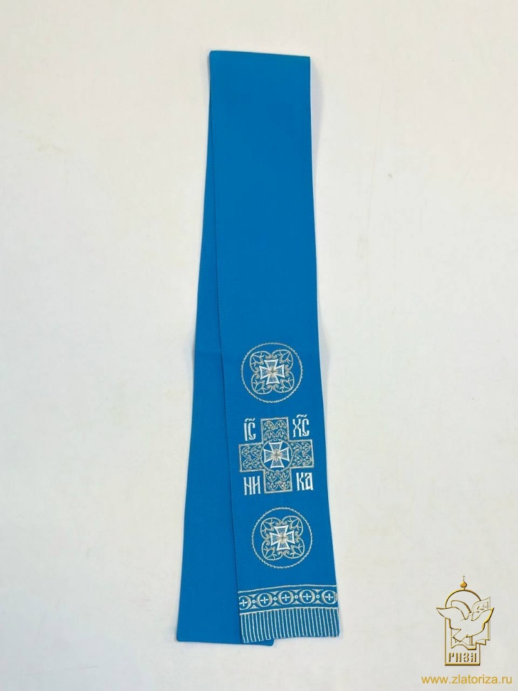 Закладка вышитая, голубая с серебром, шир. 10 см