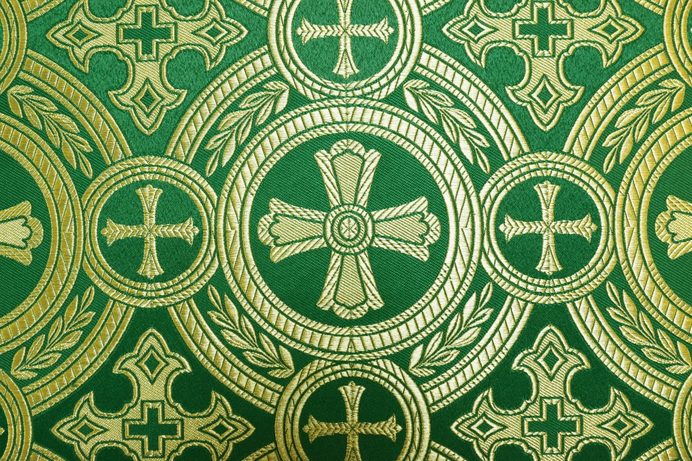 Шелк САМСОН, зеленый с золотом, шир. 150 см, Рахманово