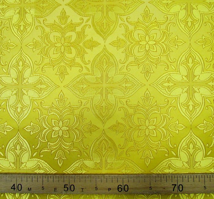 Шелк ВЕРА-2, желтый с горчичной окантовкой с золотом, шир. 150 см, Рахманово