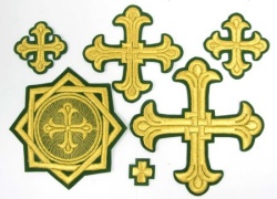 Набор крестов, иерейский, ЛУКОШКО, зеленый с золотом, 14 шт
