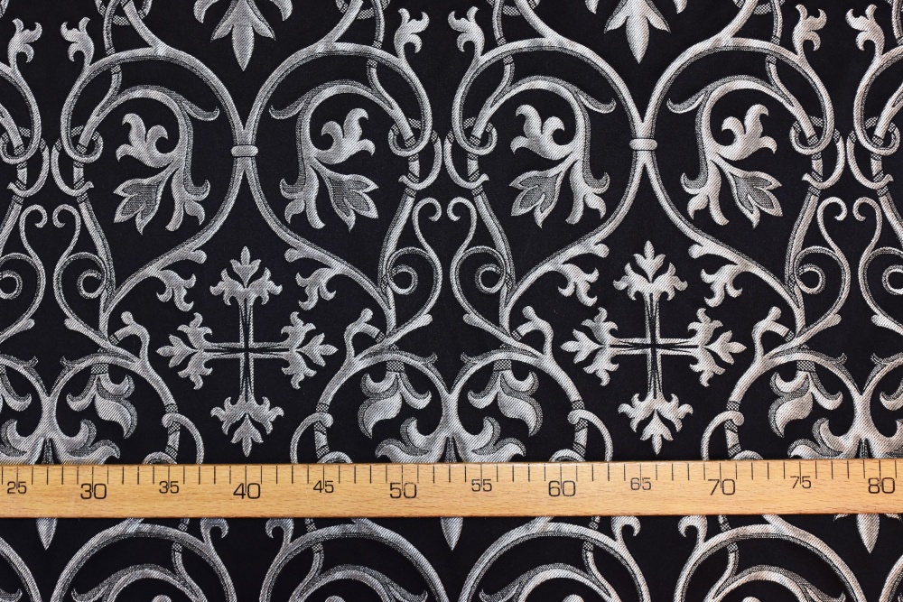 Парча СВЯТОГОРСКАЯ, черная с серебром, шир. 165 см